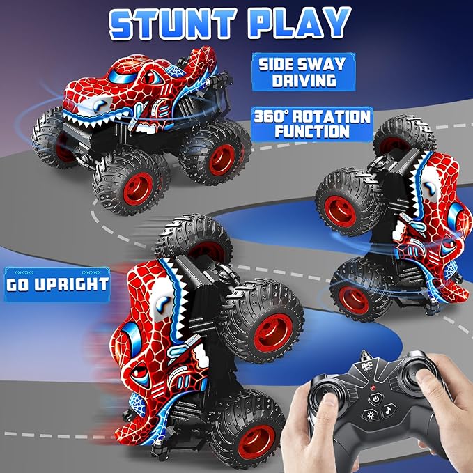 Remote Control Monster Truck 2.4Ghz Spider Rc Monster Truck Toys Rchargeable Kids Cars Vehicle with Musics Lighting Effect 360°Stunts Rc Spider Toys Birthday Gifts for Boys 3 4 5+