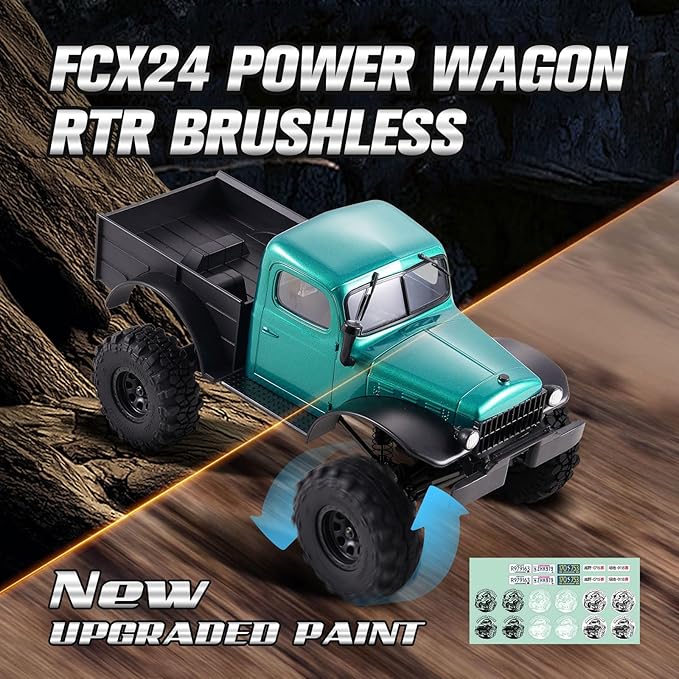 BEEZRC FMS RC Crawler 1/24 FCX24 Brushless Power Wagon RTR 4WD RC Rock Car with BATRAZZI Tires Hobby Grade RC Car for Adult Model Remote Control Truck Off-Road Vehicle (Metallic Green)