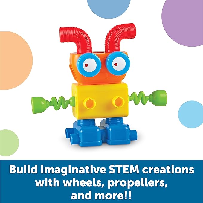 Learning Resources 1-2-3 Build It! Robot Factory - Building Toys Early Engineering and Science STEM Activities Fine Motor Skills Toddler Explorer Kit Construction Bots Boys and Girls Gifts