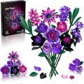 Purple Rose Bouquet Building Set: Compatible with Lego Flowers for Adults Women Gothic Artificial Botanical Collection Halloween Christmas Valentine's Gifts Home Decor