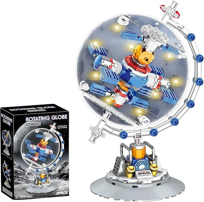 Space Station Constellation Globe Building Set with Light Build and Display Model for AdultsHome and Office DecorAviation Enthusiasts Gifts