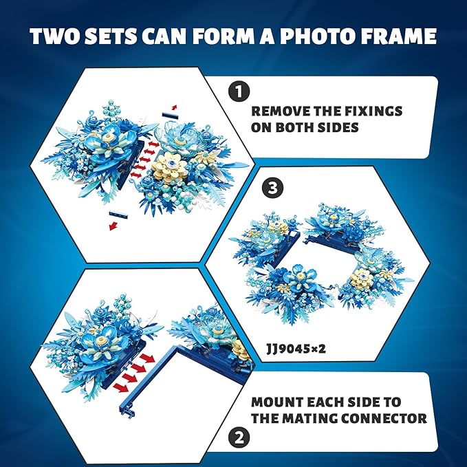 Blue Flowers Bouquet Building Sets Artificial Flower Botanical Collection Home Decor Office Wall Art Plant Decoration Building Toys Gifts for Adults Women and Kids Girls Age 8-12 (917 PCS)