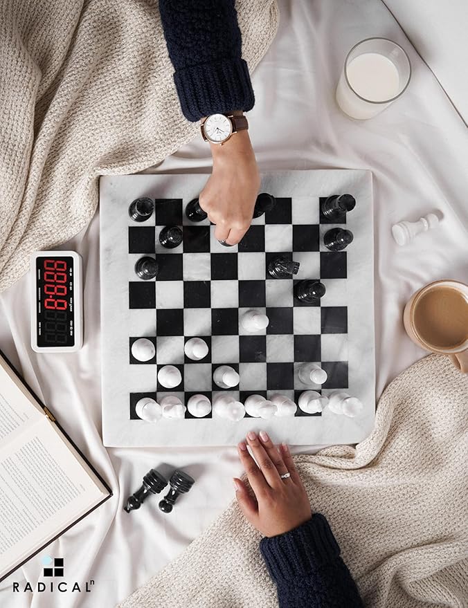 Radicaln Marble Chess Set 15 Inches White and Black with Storage Box Handmade Luxury Board Games for Adults Ideal Marble Chess Board Game Set &amp Chess Pieces