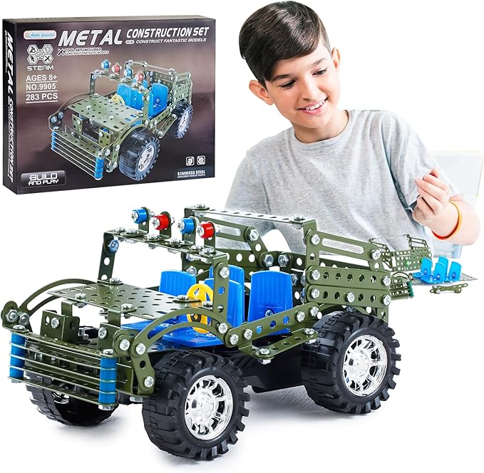 Stem Toys for Boys Age 8-12 - Off-Road Metal Model Car Kits 283pcs Stem Building Toys Kits Army Toy for 8-10STEM Projects for Kids 10-12 12-14 Engineering for Ages 14 and Up Adults