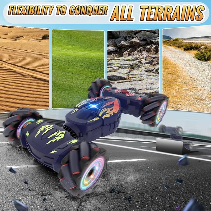 Pristar RC Cars Gesture Sensing RC Stunt Car Toys for Boys Girls 6-12 2.4Ghz 4WD Remote Stunt Car with Spray Lights Music 360° Rotate Fast Off-Road Transform Birthday Xmas Gifts for Kids Age 6-12