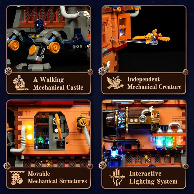 Mecha-Alchemist's Moving Castle Lighting Building-Bricks Set 2690 Pcs Gearwerk Alchemy Lab Collection Display Set for Adults and Steampunk Lovers
