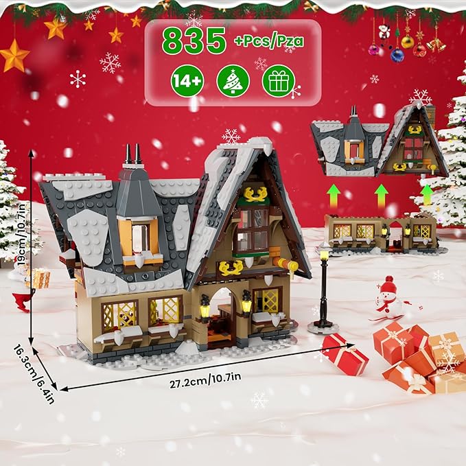 Mould King Retro Christmas Snow House Blocks Set Build a Winter Village with Family Holiday Cabin Collections Kit for Adults 2025 Xmas Decoration Gifts for 14+ and Adults 16049