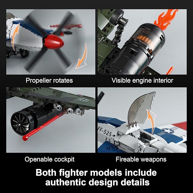 WW2 Military Airplane Toy Building Sets Compatible with Lego Me 262 Fighter Jet &amp P-51D Plane Army Model Kits for Military Fans Kids &amp Adult