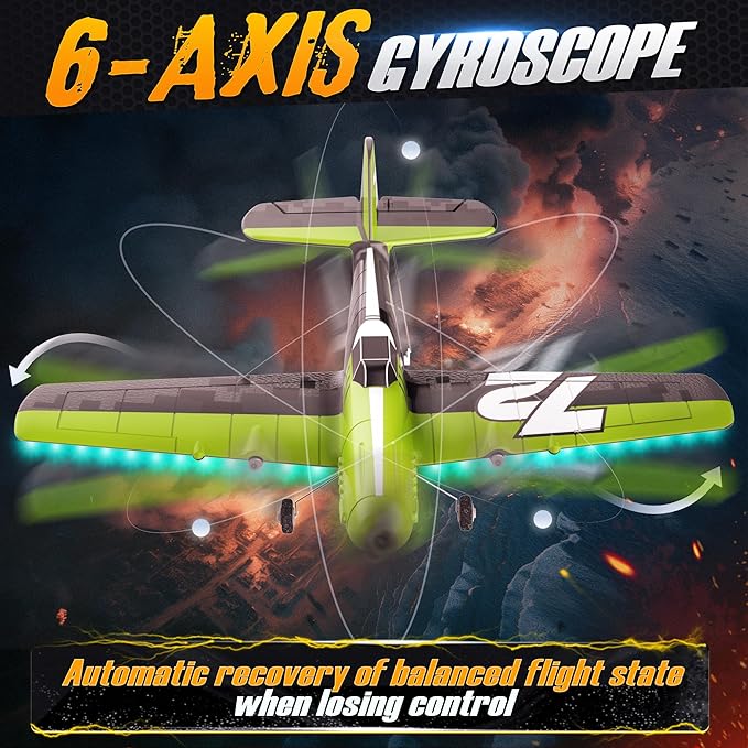 BEZGAR HQ089 RC Plane Drones for Kids 6-axis Gyro Remote Control Airplane RC Helicopter Easy Control for Beginners Toys with Colorful LED Navigation Lights(Green)
