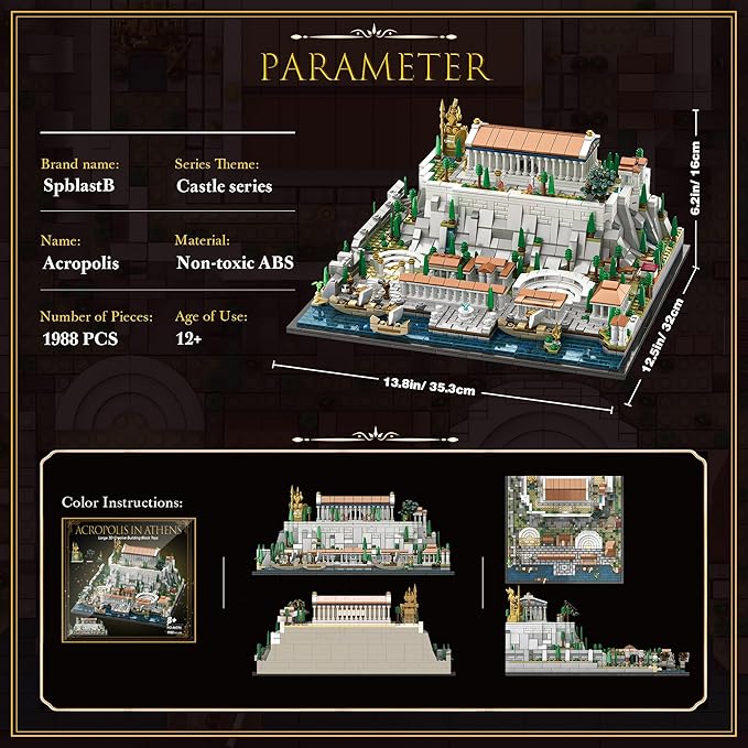 SpblastB Architecture Acropolis of Athens Building Blocks Set 1988 Pieces Landmark Collection City Building Kit Display Model Kit and Home Decor Gift Idea for Adults Architects