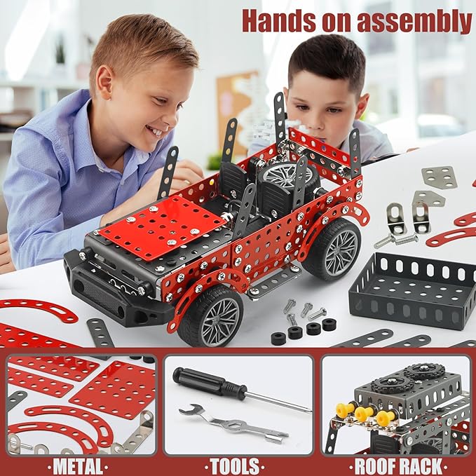 288PCS Metal Model Car Kits Erector Set Building Set for Kids Aged 8 and Up 4x4 and Off-Road Vehicle Model Car Kits Toy Playset Birthday Gift for Boys 8-12 13 14+ Years Old SUV Truck for Adults