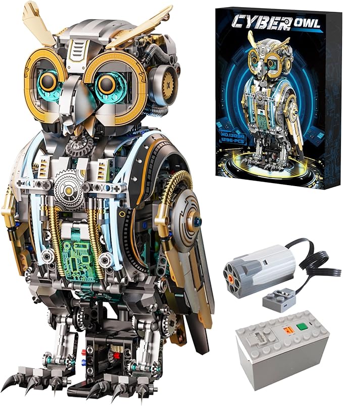 Mechanical Owl Building Blocks Hand-Crank or Electric Powered Moving Snake Engineering Construction Set for Kids and Adults Detailed Mechanical Model with Gears and Lights