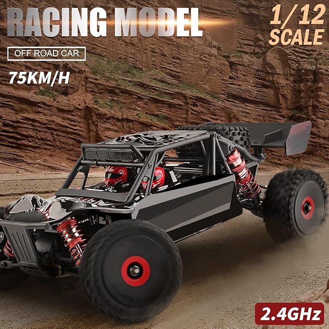 GoolRC WLtoys 124016 V2 RC Car 1:12 Scale Remote Control Car 4WD 75km/h High Speed Racing Truck 2.4GHz All Terrain Off Road RC Truck RTR with Brushless Motor and Metal Chassis for Adults