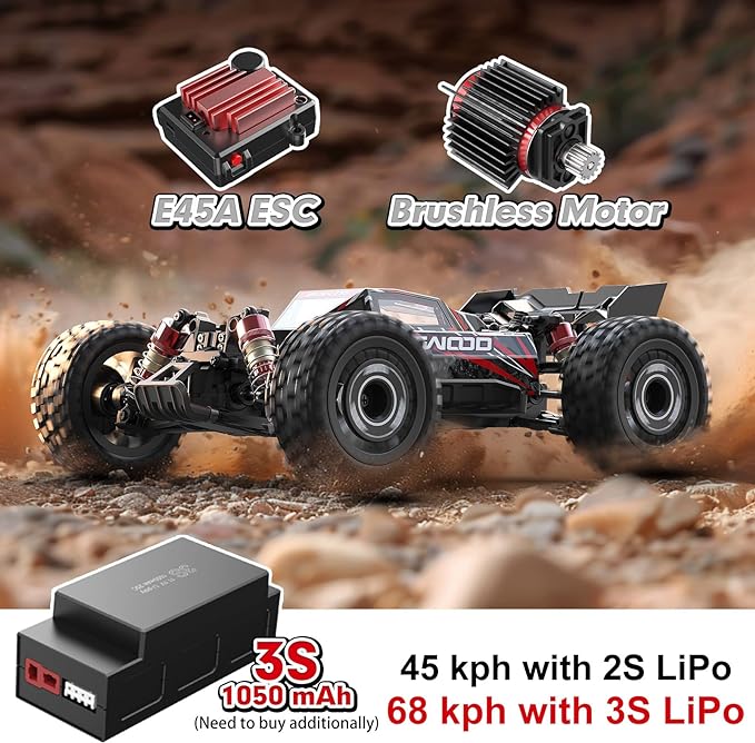 Jetwood 1:16 Fast RC Car Brushless 42MPH Remote Control Car for Adults - High Speed 4WD RTR RC Truck with 2 LiPo Batteries &amp DIY Body JC16EP Red