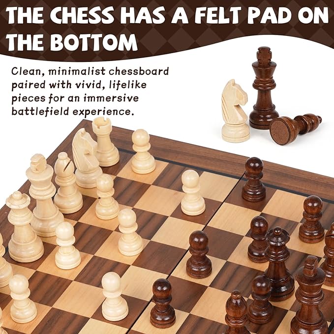 2 in 1 Magnetic Wooden Chess and Checkers Board Game Set 12 Folding Chess Boards Portable Travel Chess Sets with Pieces Storage Slots Beginner Chess Game Set for Kids and Adults