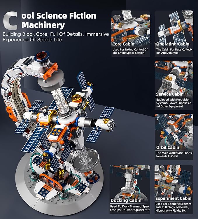 Space Station Globe Building Set for Adults 360° Rotatable STEM Toys with Dual Illumination Modes Compatible with Lego Hobby Gifts for Adults/Teens Home Decor
