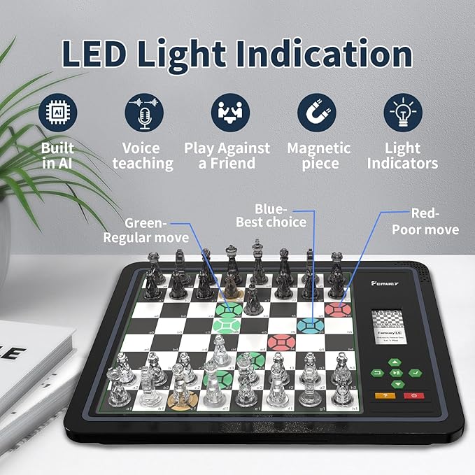 Electronic Chess Set Computer Chess Game Smart Chess Board Chess Set Board Game Electronic Chess Game LEDs Built-in Battery Great Partner for Play and Practice