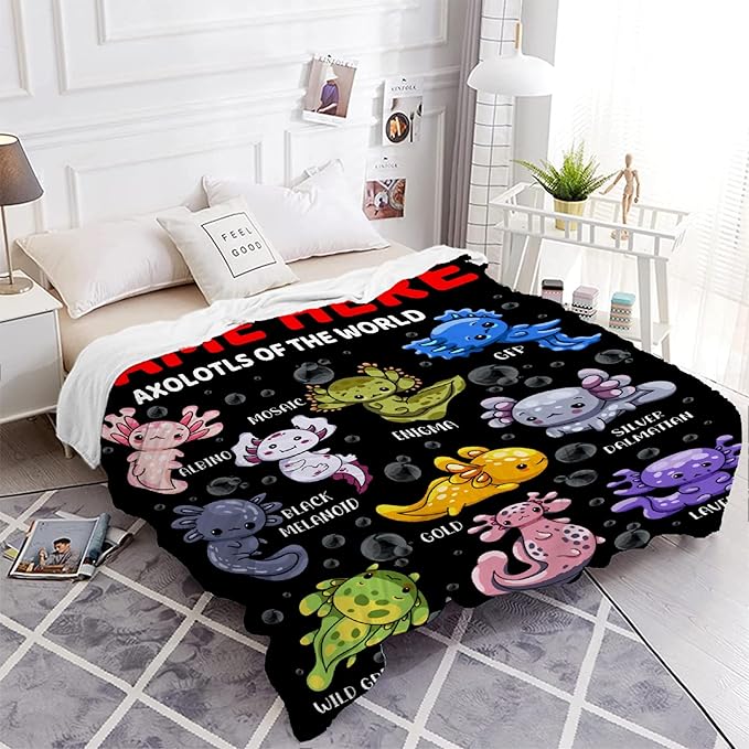 Axolotls of The World Custom Name Blanket Gifts for Girls Boys Women - Super Soft Cozy Warm Throw Sheet for Couch Bed Sofa Office Decor All Season 40x50 for Kids/Children