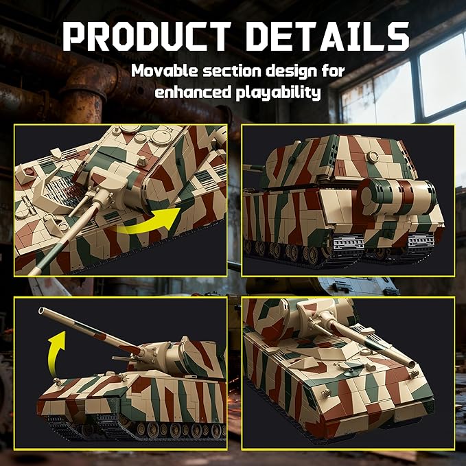WW2 Panzer VIII Maus Tank Building Sets for Adults Army Military Vehicles Collectible Model for Home Decor (Camouflage)