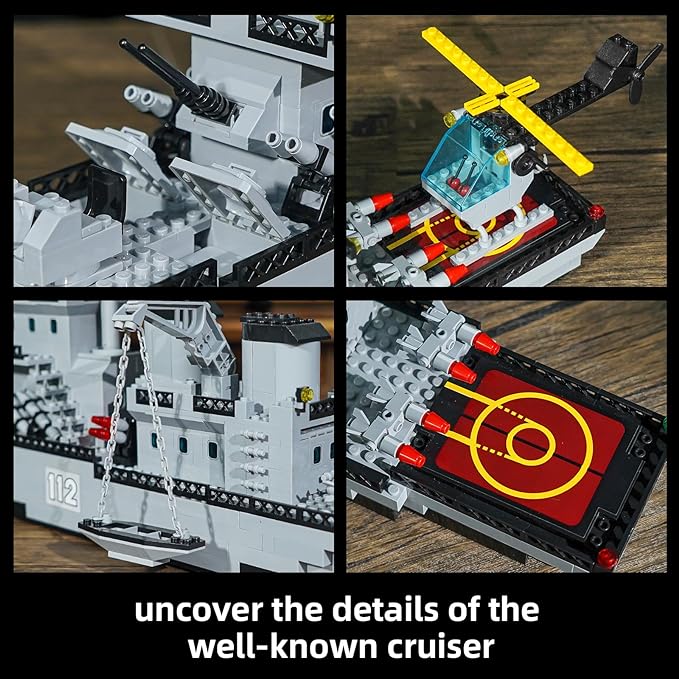 WW2 Military Battleship Building Block Set Large-SizedCruiser Toy Military Battle Ship Toy with Helicopter and City Lifeboat A Gift Compatible with Lego Sets for Boys 8-14 &amp Adults (910pcs)
