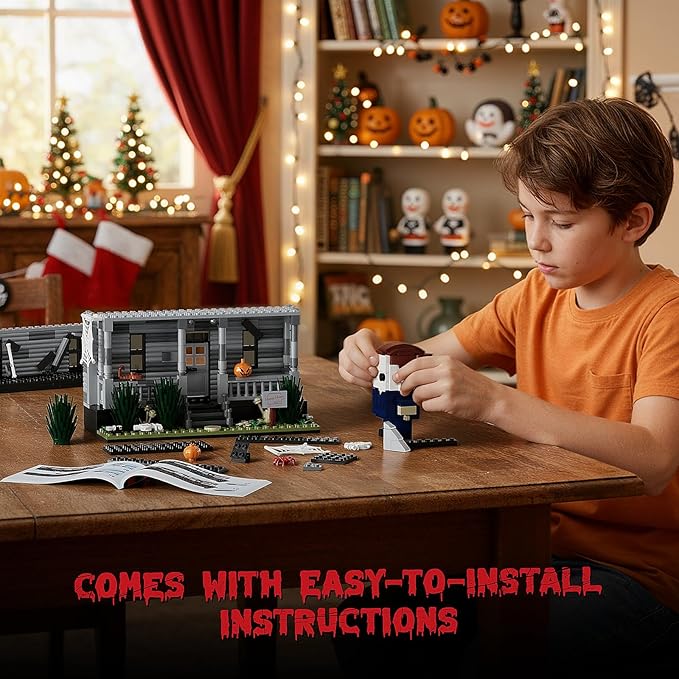 Horror Movie Figure &amp Haunted House Building Blocks Kits with Led Light for Halloween Decor Compatible for Lego Collectible Decoration Building Toy Creative Present for Fans Adults Christmas Hol