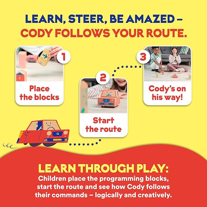 Cody Block Starter Set Educational Wooden Building Blocks Coding and Car STEM Toys for Preschool Kids Ages 4+ Screen Free