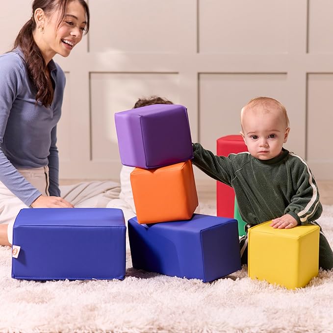 EarlyBuilder Foam Stacking Block Set Small Soft Play Assorted 7-Piece