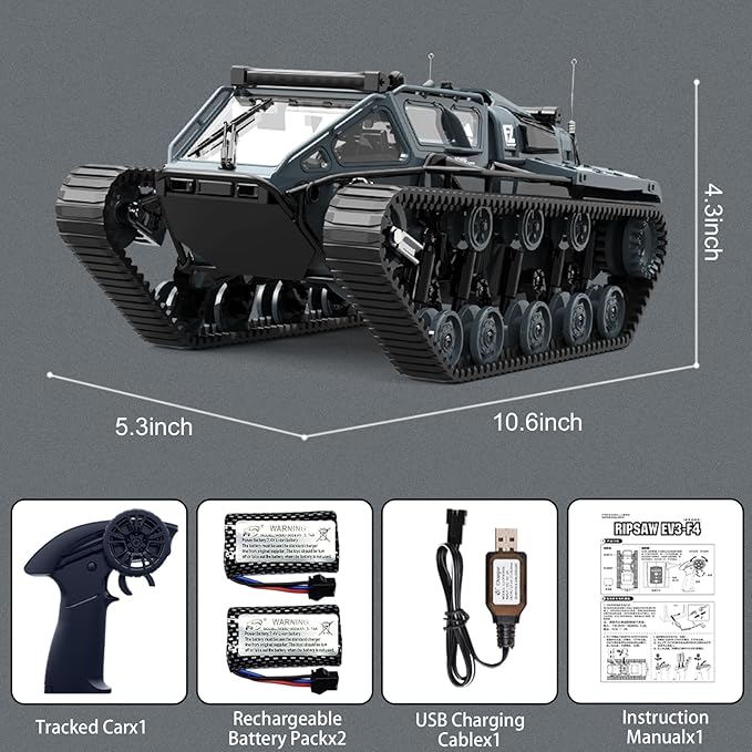 Mostop RC Tank Car 1:16 Scale 2.4Ghz Remote Control Crawler High Speed Tank Off-Road RC Tracked Vehicles 360°Rotating Drifting Car with 2 Batteries Military Truck for Kids Adults Gray