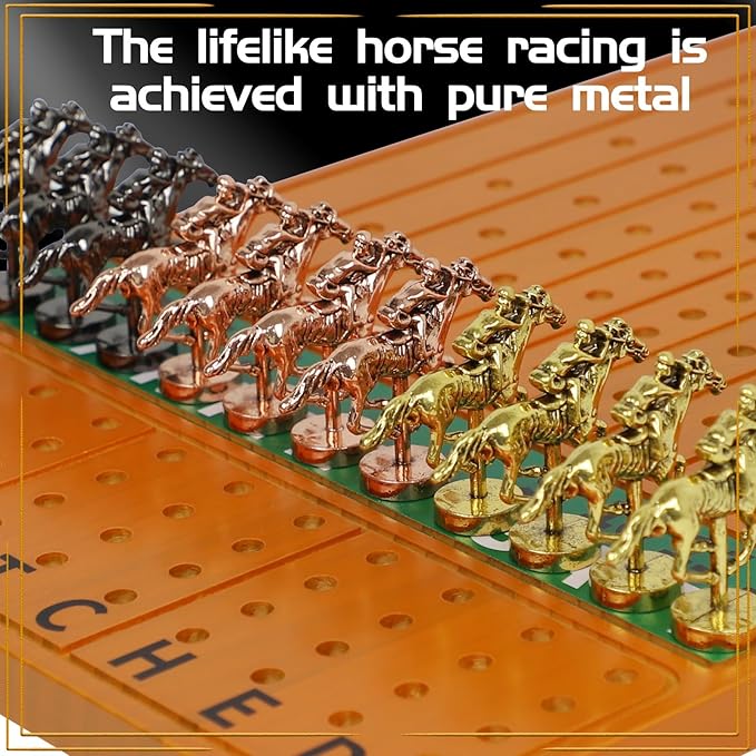 Horse Race Board Game Racing Game Thickened Solid Wood with 11 Luxurious Durable Classic Metal Horses with 4 Dice and 2 Boxes of Cards Horse Racing Game (Red Peach Rectangle