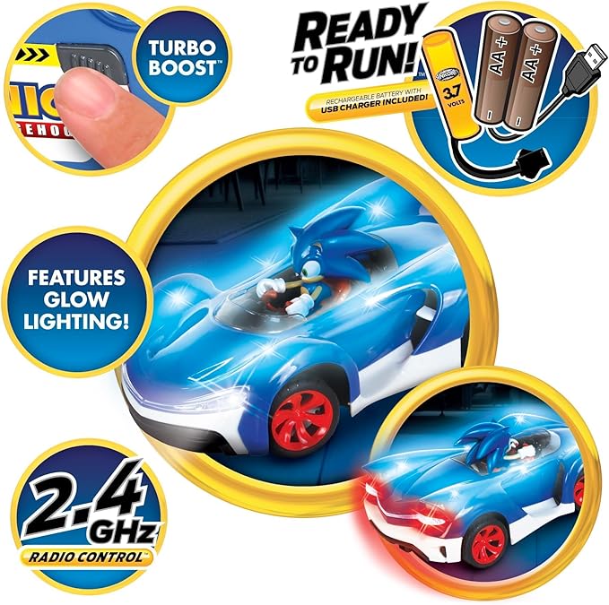 NKOK Team Sonic Racing R/C Ready to Run Sonic Glow Racer with Turbo Boost and Lights