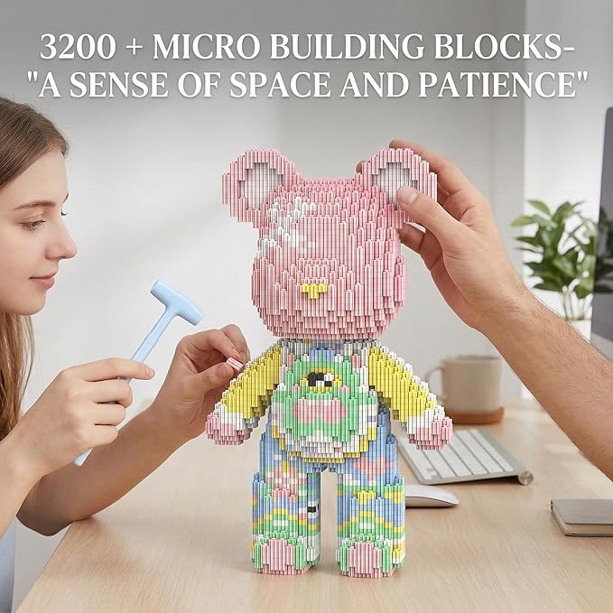 12.6 Princess Teddy Blocks Bear Building Bricks Set - Micro Figure for Adults - Collectible Home Decor for Bedroom or Office - Screen-Free Stress Relief - Gift Idea for Girls &amp Women