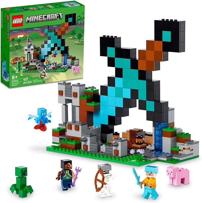 LEGO Minecraft The Sword Outpost 21244 Building Toys - Featuring Creeper Warrior Pig and Skeleton Figures Game Inspired Toy for Fun Adventures and Play Gift for Kids Boys and Girls Ages 8+