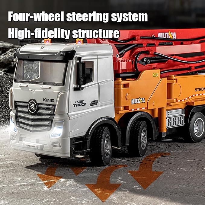 Concrete Pump Truck Toy 1:18 Scales Cement Truck Toy 11 Channel 2.4G Diecast Construction Trucks with Working Water Pump One-Touch Function120CM Pump ARM 630° Rotation for Teens 14+