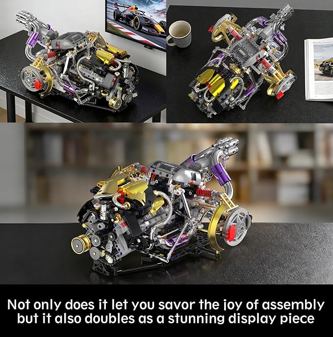 V8 Engine Model Kit that Works 1394 PCS Advanced Collectible Engine Building Block Sets with Lights &amp Spray Exhibited Gift to Adults/Boys 8-14/Home Office Decor