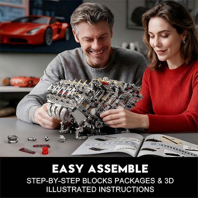 Mould King 10219 V8 Engine Model Kit - Build Your Own Supercar Model Engine STEM Engineering Building Blocks Sets with Motor 8-Cylinder Engine Building Kits for Teens Adults(2718 Pieces)