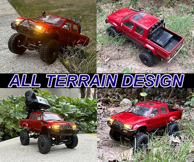 RC Rock Crawler 4x4 RC Truck 1/16 Scale RC Crawler WPL C64-1 Remote Control Truck Off Road RTR All Terrain 260 Motor 2.4GHz Fully Proportional Upgraded Chassis Hobby Vehicle for Adult