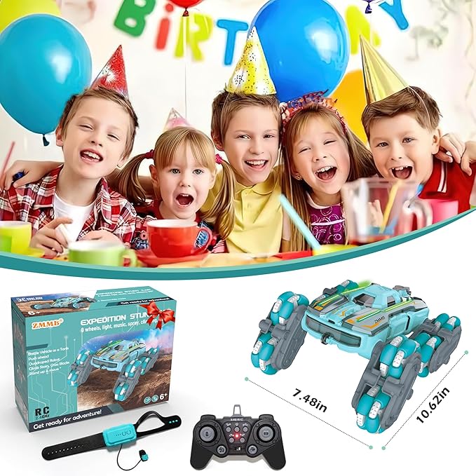 8 Wheel RC Stunt Car with Gesture Control Spray &amp LED Lights Double-Sided Off-Road Vehicle for Boys &amp Girls Ages 6-14 Ideal Christmas &amp Birthday Gift