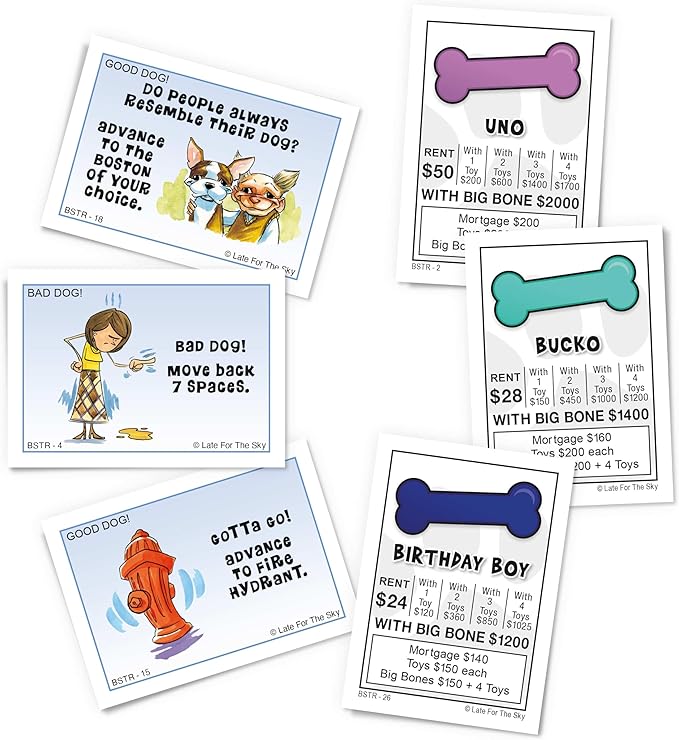 Late for The Sky Boston Terrier-Opoly Board Game for Dog Lovers Family Strategy and Party Fun 2-6 Players Ages 8+ Collectible Tokens Property Trading Theme Great Gift for Kids and Adults