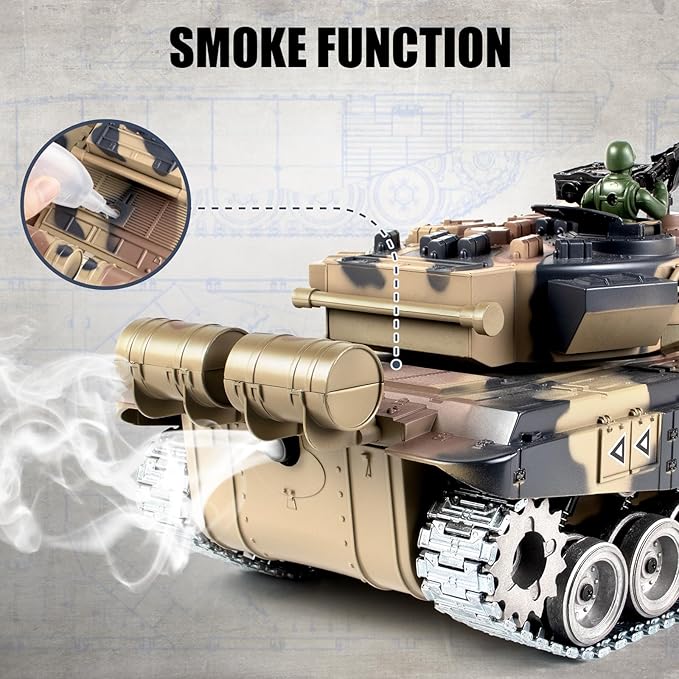 RC Tank 1:18 Russian T-90 Metal Tracks Remote Control Model Tank Toys 2.4Ghz Army Toys with Smoke Sound and Light RC Military Vehicle that Shoots BBS for Adults and Kids