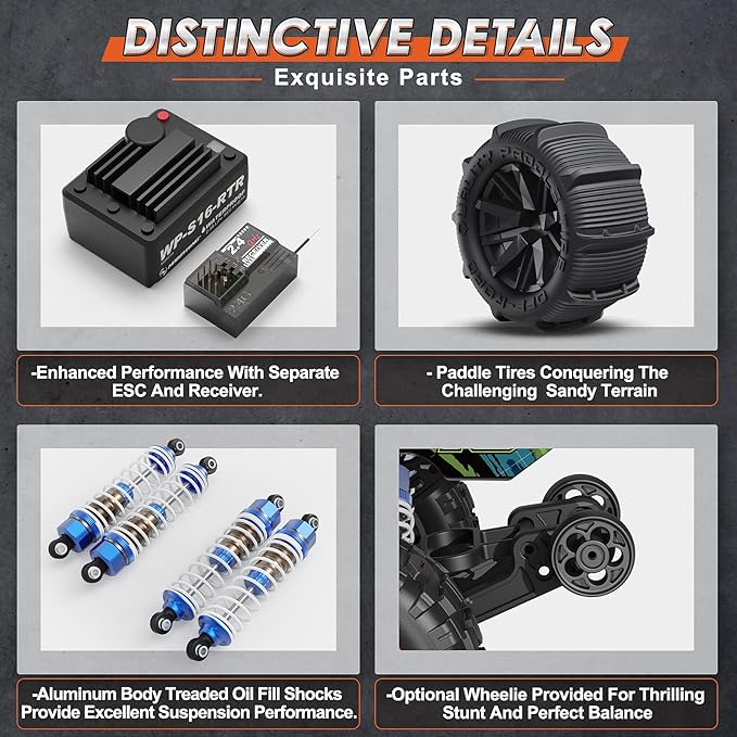 HAIBOXING 16890SA 1/16 Scale 4WD Brushless RC Truck Max 40 MPH Fast RC Cars All Terrains RC Car with Independent ESC 4X4 Off-Road Semi-Truck for Boys and Adults 3S Battery Applicable (not Included)