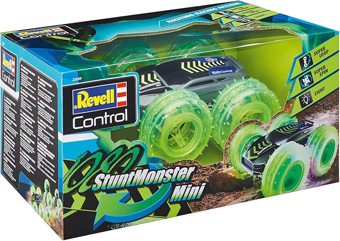 Revell Control 23509 RC Car Stunt Monster 1080 Mini 2.4GHz 4WD 4WD with Rollover Function Reversible tire with LED Remote Controlled car 24cm