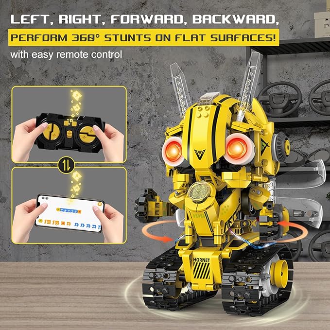 5-in-1 Remote Control STEM Robot Building Kit with LED Light – Transformable Models Eco-Friendly Rechargeable App-Controlled Engineering Toy for Kids 6+ (673PCS)