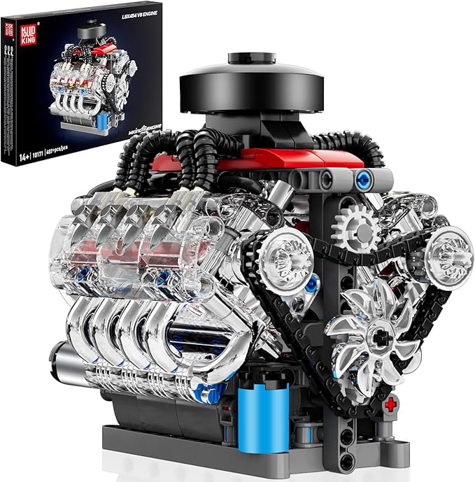 Mould King Mini V8 Engine Kits That Runs Build Your Own Visible Car Motor Physical Science Experiment Models for Teens Best STEM Toy Gifts for 14+ and Adult 10171 (487 Pcs)
