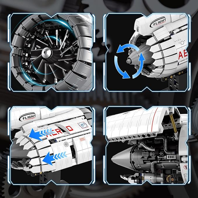 Reobrix Aircraft Turbofan Engine Building Sets Engine Model Kit that Works Mechanical Engineering Building Blocks with Motor 1813 Pcs STEM Airplane Engine Model Building Kits for 14+ (No.33019)