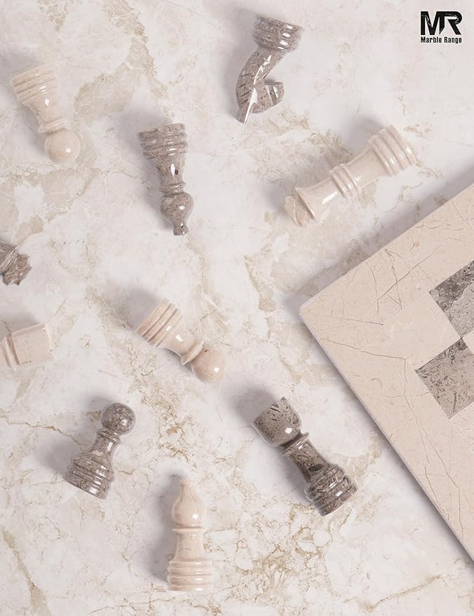 Marble Chess Set for Adults 12 Handmade Verona &amp Oceanic Board Game with 32 Chess Pieces 2 Extra Queens &amp Storage Box Luxury Travel Game Elegant for Home Decor