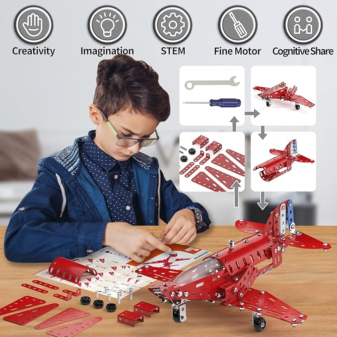 Lucky Doug STEM Building Projects Model Airplane Set - Building Toys for Kids Ages 8-12 Assembly Science Kit for Boys 7 8 9 10 11 Years Old