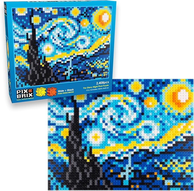 Pix Brix Pixel Art Puzzle Bricks - Starry Night Pixel Puzzle - Patented Colorful Building Bricks Create 2D and 3D Builds Without Water Iron or Glue - Stem Toys for Adults and Kids