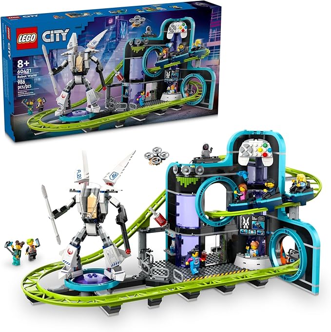 LEGO City Robot World Roller Coaster Building Set - Kids Engineering Toy with Posable Mech Suit for Boys &amp Girls Ages 8+ - Gift Ideas for Christmas - 60421