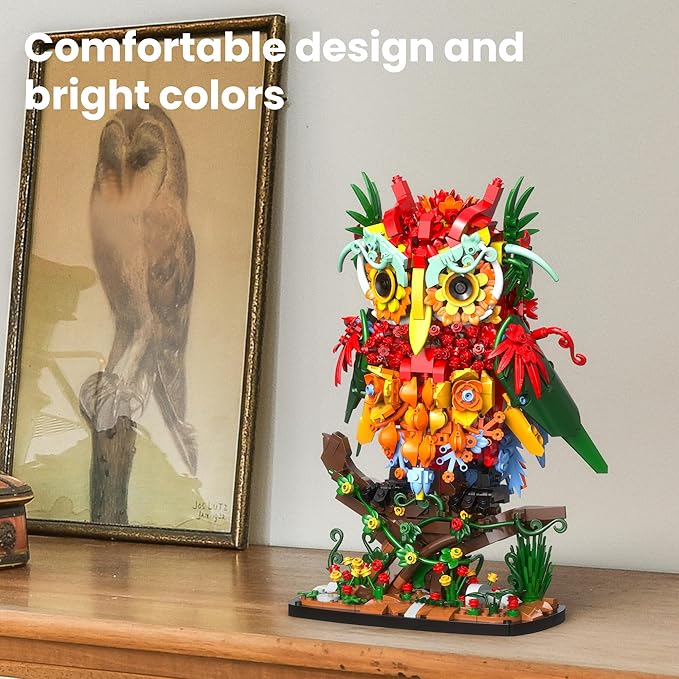 Sillbird Owl Flower Building Sets for Adults Women Men Mom Girlfriend Wife Creative Gifts Artificial Floral Animals for Home Office Decorations for Table Desk - Creative Botanical Collection Model