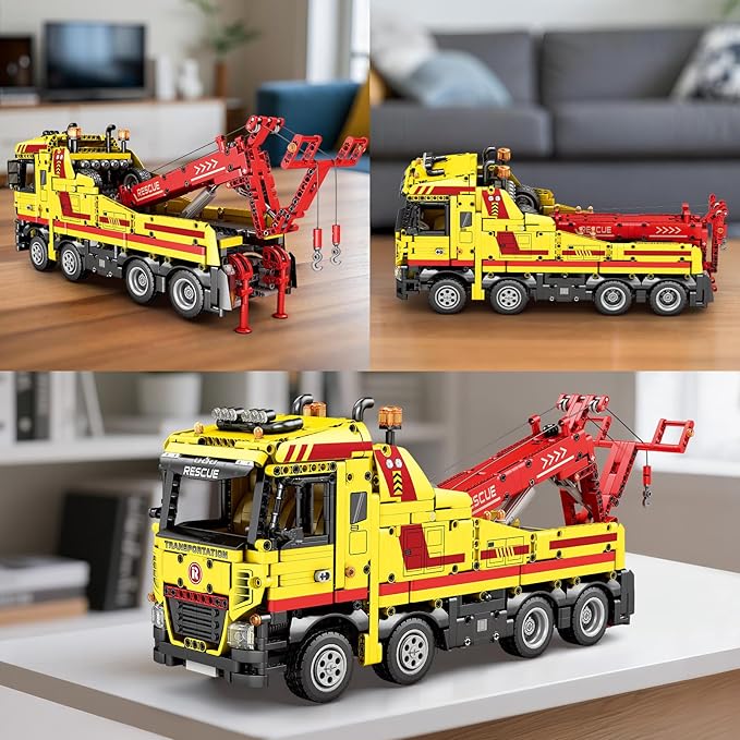 Reobrix Tow Truck Building Blocks 22012 Adult Construction Vehicle Model Kit Mechanical Rescue Vehicle RC Crane Toys with Multi-Function Switches Gifts for Adult 1794 Pieces